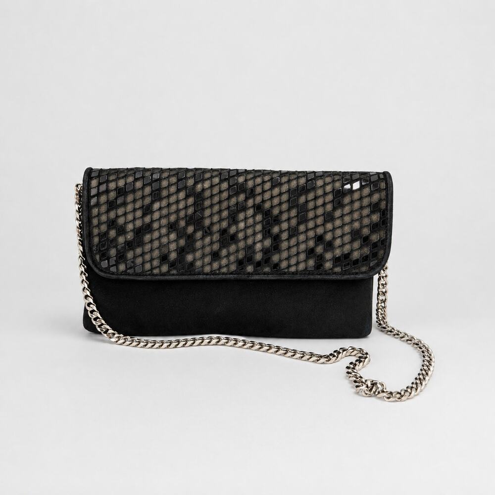Casadei Suede Print Chain Crossbody Clutch Shoulder Bag Womens in Black